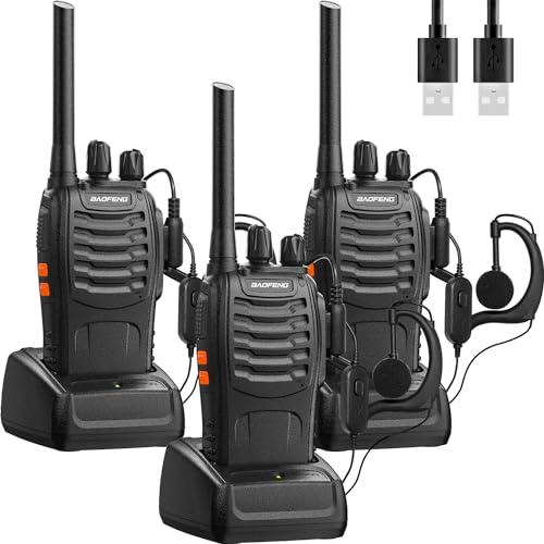 Baofeng Walkie Talkie PMR446 Radio Ricetrasmettitore a Lungo Raggio Walkie Talkies Set Ricaricabile Con cuffie e Base di Ricarica adatte per Sport All'aria Aperta,Escursionismo,Cantieri (3 pezzi)
