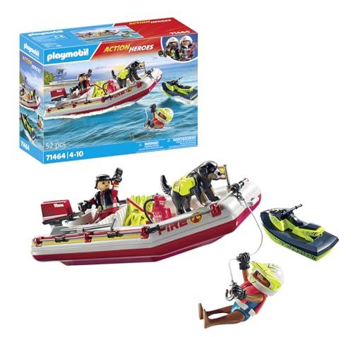 PLAYMOBIL Action Heroes 71464 Gommone dei Pompieri e acquascooter, Inclusi Maschere da Sub e Pinne, Giochi di Ruolo Divertenti, Giocattolo sostenibile per Bambini dai 4 Anni in su