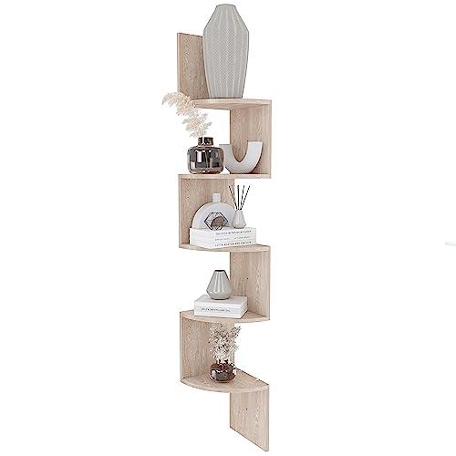 Libreria Scaffale Angolare 5 Ripiani In Legno Melaminico Mensole da Parete Espositive Design Moderno Elegante E Minimal Per Arredo Casa Soggiorno Studio Salotto Camera 123 x 20 x 20 cm (Rovere)