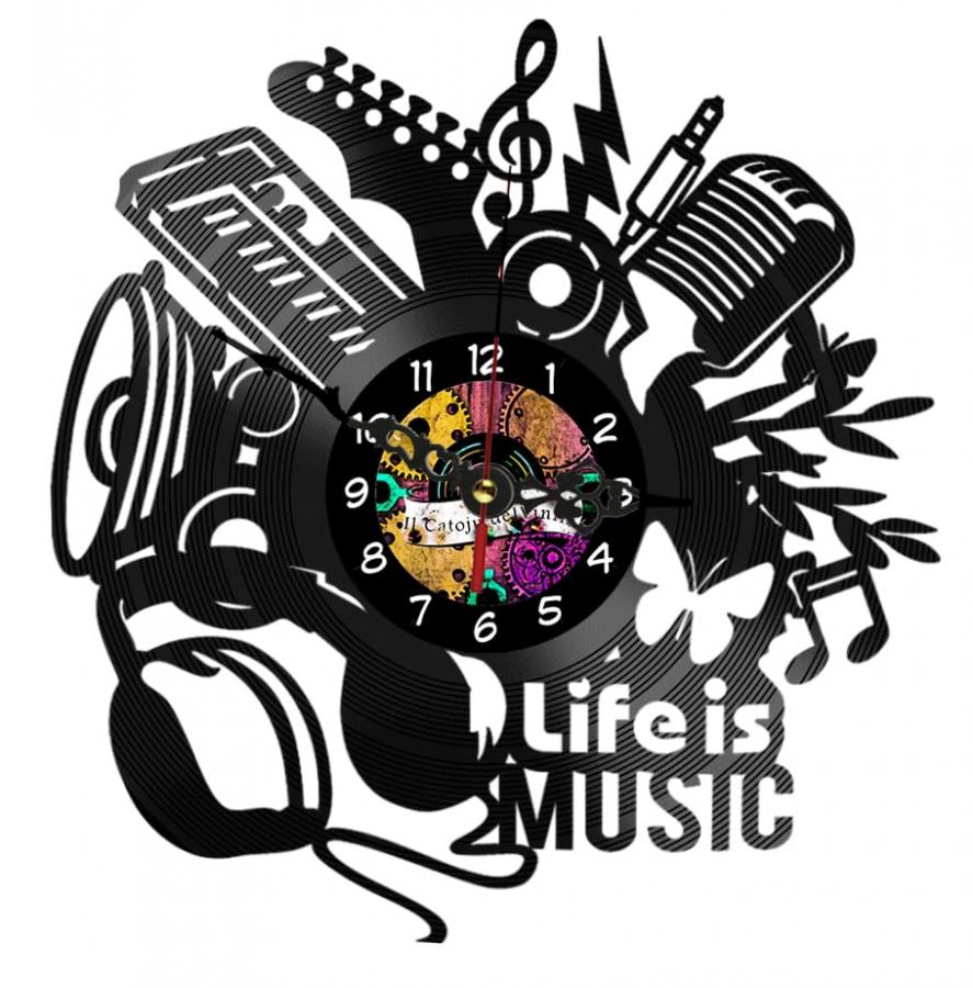 Orologio da Parete in Vinile, idea regalo per gli amanti della musica, pianoforte, violino, music is life (2.0)