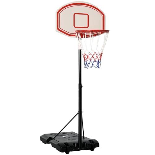 HOMCOM Canestro Basket Altezza Regolabile 5 Livelli 175-215cm, Struttura Metallo e Base Riempibile con Ruote, Tabellone PE