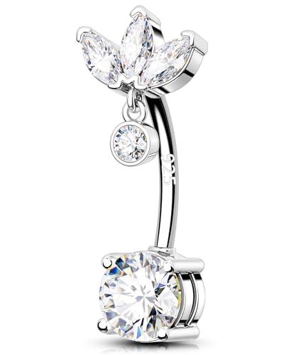 OUFER 14G Argento 925 Piercing Ombelico Pendente Belly Button Ring 10 mm Piercing Ombelico Anello CZ Trasparente Belly Bar Donna Piercing Ombelico Anello