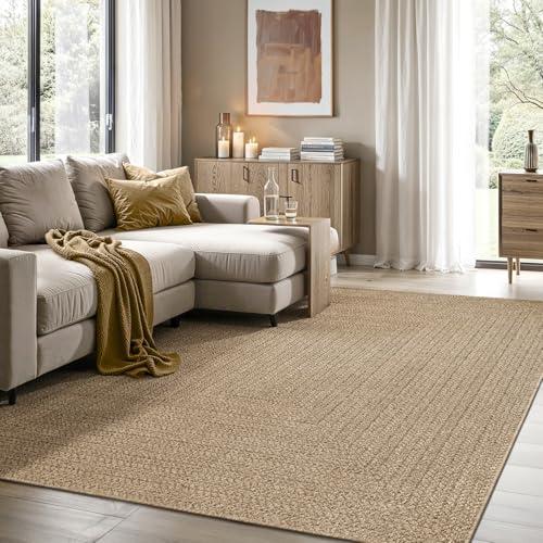 the carpet Kansas - robusto tappeto per esterni ed interni in juta naturale, resistente alle intemperie, adatto a terrazze e giardini, 120 x 170 cm