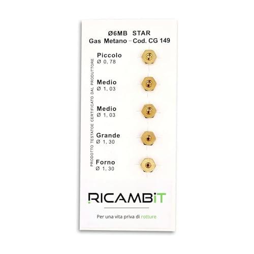 Kit 5 Ugelli 6MB Gas Metano Universali per Cucine e Forni | Misure (Piccolo 0,78-2x Medio 1,03 - Grande 1,30 - Forno 1,30) (Ugelli+Chiave)