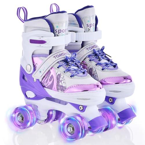 TOMSHOO Pattini a Rotelle Bambina, Pattini Regolabili 4 Ruote con Tutte Ruote LED, Pattini Rotelle per Bambino Bambini Principianti Regalo Compleanno