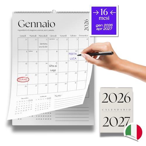 Calendario 2026 da Muro Italiano da 16 Mesi | Calendario 2026 da Parete con Spazi per Scrivere (Gennaio 2026 - Aprile 2027)