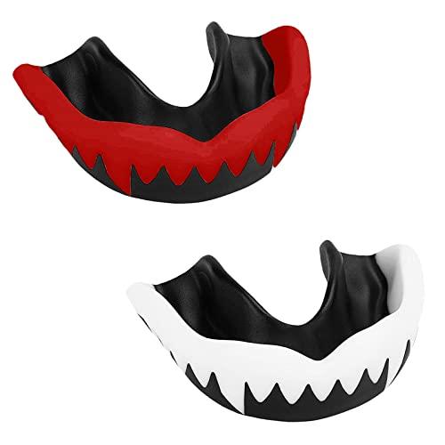 Paradenti, 2 Pezzi Paradenti professionale per Sport di Contatto, Rugby, Arti Marziali, Karate, Rugby, MMA, Boxe, Hockey, Calcio Flessibile per Giovani e Adulti, Nero, Rosso