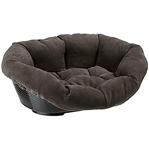 Ferplast Cuccia Cane e Gatto con Cuscino SOFA' PRESTIGE 2 in Velluto, Lavabile, Lettino per Cani Gatti da Interno Imbottito, Cesta in Plastica, Fondo Forato Antiscivolo, 52 x 39 x h 21 cm, Grigio
