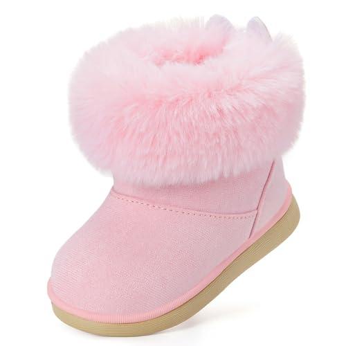Gaatpot Stivali per Bambine Stivaletti da Neve Ragazze Fodera Scarpe con l’inverno Stivale con Calda Morbide Antiscivolo Suola Rosa 23EU=24CN
