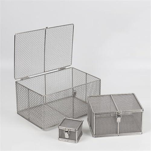 Cestello per sterilizzazione strumenti in metallo con coperchio, vassoi da laboratorio, cestello in rete in acciaio inossidabile 304, vassoio per strumenti e cestini in rete perforata,30*30*20cm