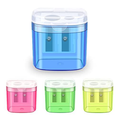 elzle Temperino con Serbatoio 4pcs Temperamatite Doppi Fori Temperini con Serbatoio Bambini Temperamatite Trucco per Diversi Tipi di Matite Studenti Scuola Ufficio Viaggi