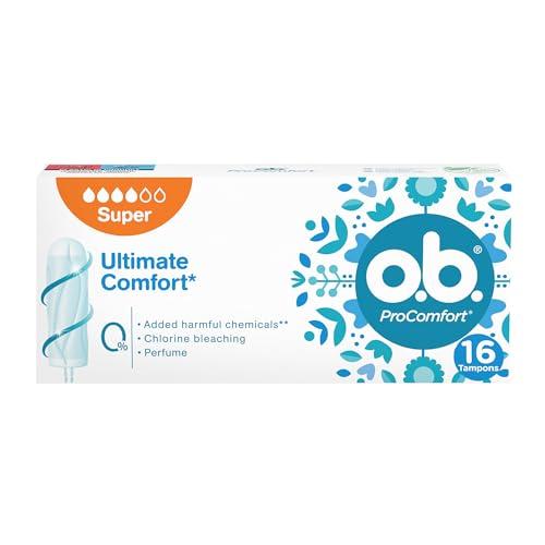 o.b. Assorbenti Interni ProComfort Super, Assorbenti facili da applicare e rimuovere ideali per i giorni di flusso intenso, Tamponi interni con trama assorbente, 1 confezione da 16 pezzi