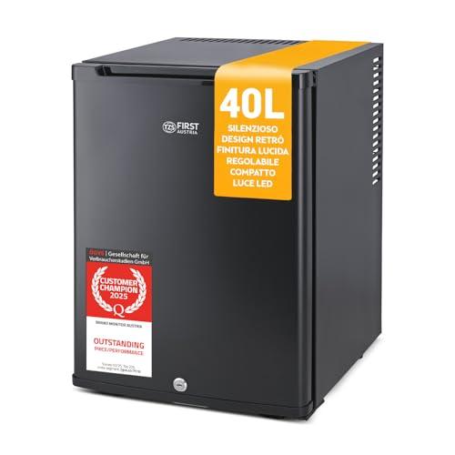 TZS First Austria - Mini Frigorifero 40L silenzioso con serratura - Piccolo Minifrigo con porta reversibile e luce interna - Minibar per campeggio, ufficio, camera da letto e hotel - Nero opaco