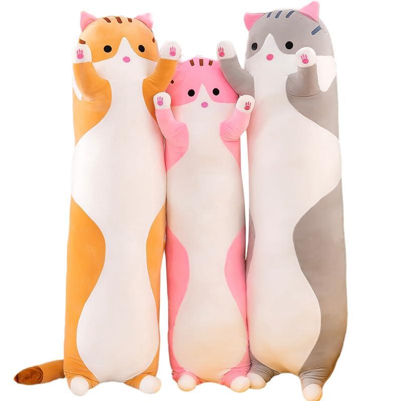 Kekeso Lungo Gatto Peluche Cuscino, Grande Gattino Carino Animale Bambola - Regalo di Compleanno Natale per Bambini (Grigio, 70cm)