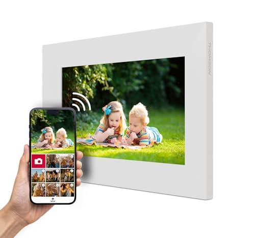 THOMSON Cornice Fotografica 7 pollici BIANCO - 17,8 cm, 1024x600 HD IPS, Touchscreen, Memoria da 32 GB, Rotazione Automatica, Connessione Multi Utente, WLAN, Montaggio da Tavolo o a Parete