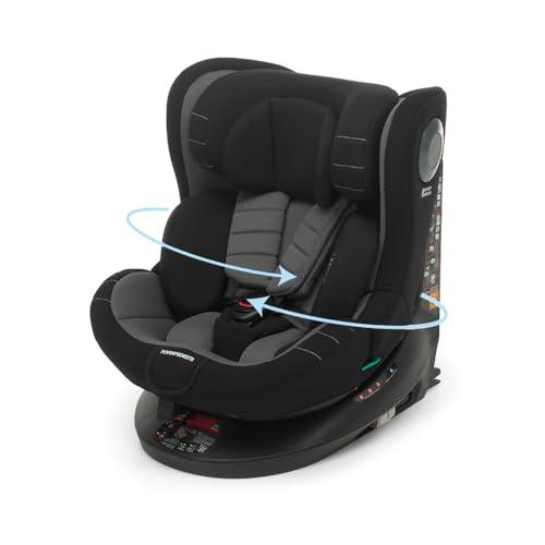 Foppapedretti FP360 Quick i-Size, Seduta Girevole a 360°, per bambini da 40 a 150 cm di altezza, 0-12 anni, conforme ECE R129, Fissaggio Dualfix (Isofix e non), Safe Body Protection, Black