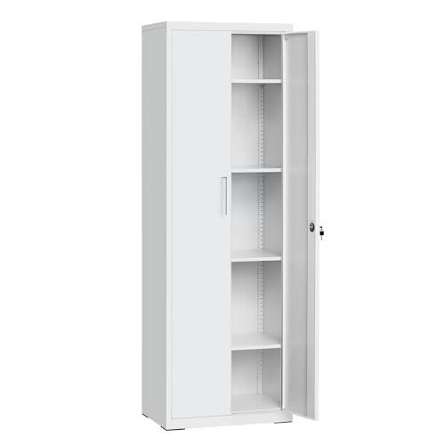 SONGMICS Armadietto Garage a 5 Ripiani con 2 Ante, Armadio Ufficio, 40 x 60 x 180 cm, 1 Serratura, Ripiani Regolabili, Armadio Metallo, Grigio Opaco OMC014G01