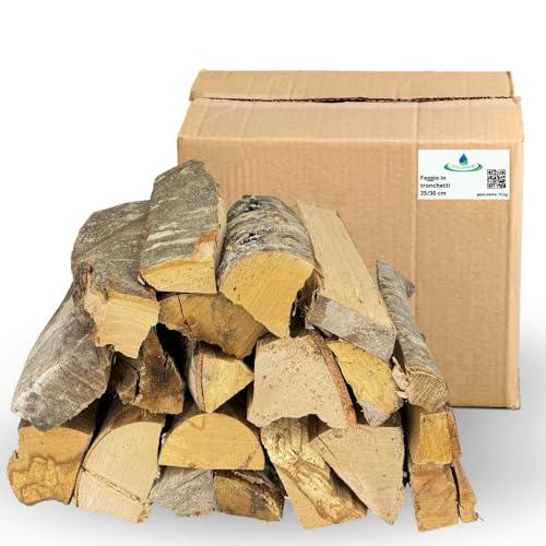 acquaverde | Legna da ardere di Faggio in Tronchetti da 25 cm, Secca e pronta all'uso per Riscaldamento, Stufe, Caminetti e Barbecue (2 Cartoni, 30 kg)