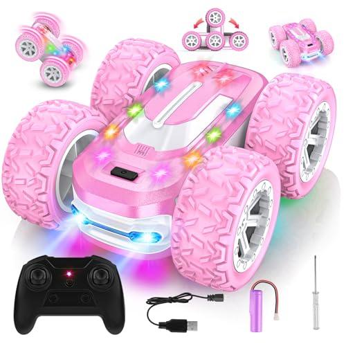 Macchina Telecomandata Bambina, 4x4 Acrobatica Macchinina con LED, RC Auto Radiocomandata Remote Control Car Giocattoli, Compleanno Regalo Bambini 6 7 8 9 10 Anni Giochi Bimba, Rosa Monster Truck