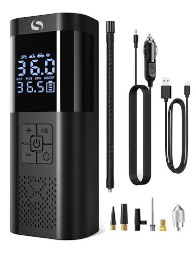 SERVOMASTER Compressore Aria Portatile, Mini Compressore con Manometro, 150PSI 12V DC Gonfiatore Elettrico Portatile con Luce LED, Accessori Auto per Gli Uomini, Adatto per Auto Moto Bici Palla