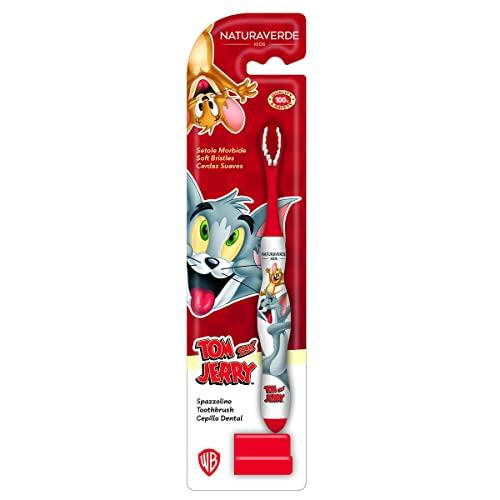 Naturaverde | Kids - Warner Bros Tom & Jerry - Spazzolino con Setole Morbide per Bambini, Spazzolino da Denti Divertente per Bimbi, Spazzolino Tom e Jerry