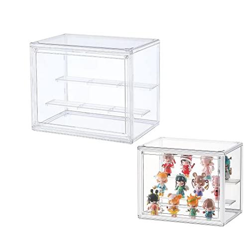 Vetrinetta Espositiva Vetrina Acrilico con Porta per Vetrina Espositiva Collezionismo, Teca Plexiglass, Figure,Scaletta 2 Gradini, Hanno Bisogno di Auto Assemblaggio, Antipolvere (27×18×21)