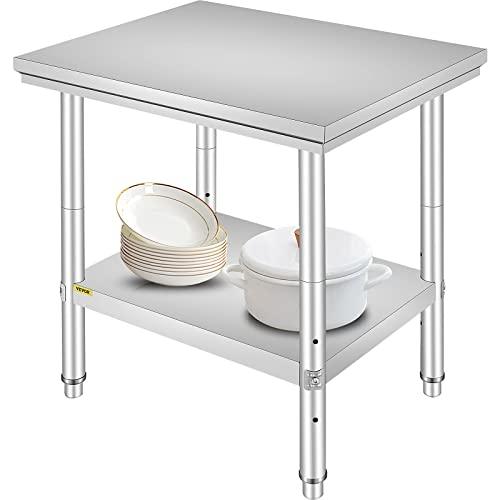 VEVOR 60 x 76 x 80cm Piano di Lavoro per Cucina Professionale Acciaio Inox, Tavolo da Lavoro da Cucina Piano di Lavoro Inox, Tavolo da Lavoro per Cucina Professionale in Acciaio Inox con Baclsplash