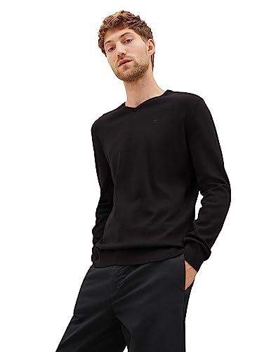 TOM TAILOR 202212 Strickpullover V-ausschnitt, Maglione Basic Uomo, Nero (Black 29999), XL