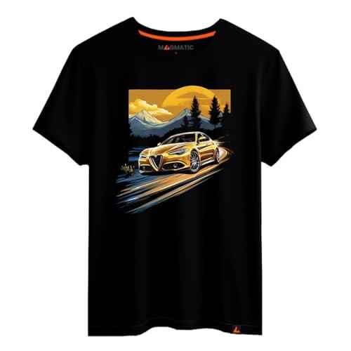 Magmatic - Maglietta Giulia Auto Sportiva per Uomo Unisex Bambino, Collezione Sunset Road T Shirt Nera Premium 100% Cotone, Regalo Auto Sportiva, appassionato di Automobili, Fan di Auto