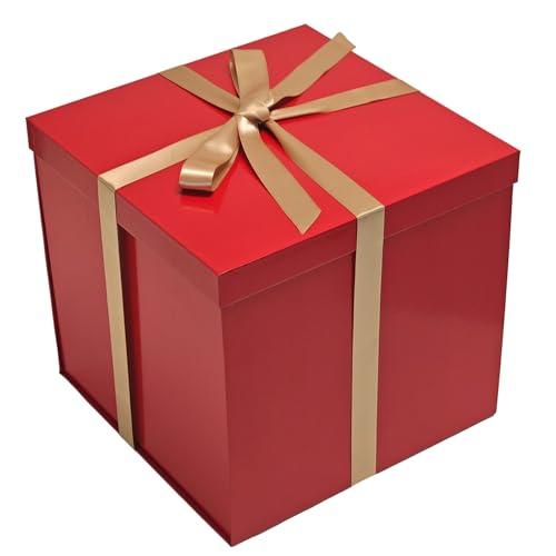 Tekhoho Scatola Regalo Rosso 28x28x26,5cm, Scatole Regalo Premium per Regali con Coperchio e Nastro per San Valentino, Natale, Matrimonio, Compleanno, Imballaggio Regalo, Fodera a Quadri