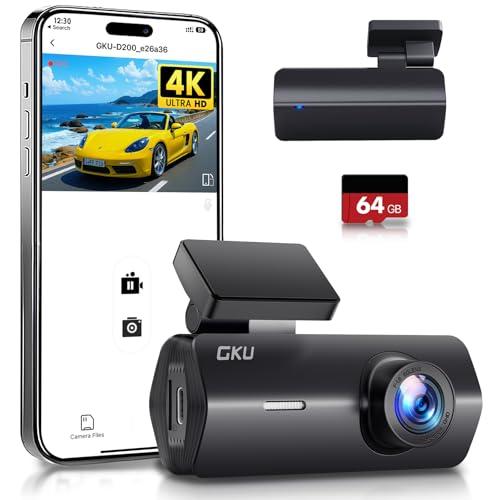 GKU Dash Cam Auto 4K,Dash Cam con UHD 2160P,DashCam Auto con WiFi integrato,Scheda SD 64G,24H Parking Monitor DashCam,Super Visione Notturna,170°Grandangolo,WDR,G-Sensor,Registrazione in Loop,Max 256G