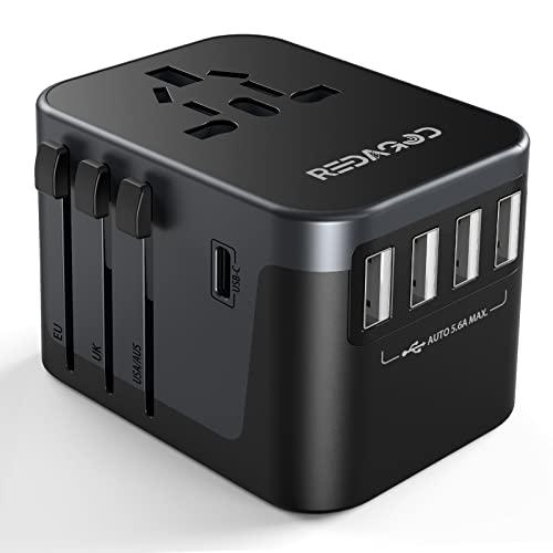 Adattatore Universale da Viaggio, Redagod, con 4 USB e 1 Presa CA, Presa Inglese/Americana/Europa/Australia, Internazionale 1920W