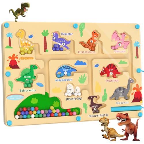 Giochi Montessori 3 4 5 6 Anni,Dinosauro Labirinto Magnetico Bambini di Numeri Colore in Legno,Imparare i Colori Gioco di Conteggio Ordinamento,Palline Magnetiche Colorate,Regalo per Ragazze Ragazzi