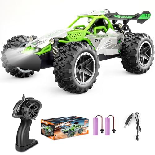 Pmgud Trucks Macchina Telecomandata Auto 1:18 Rc Cars, 2,4 GHz All Terrain Offroad Auto Radiocomandata 2WD 20 km/h Impermeabile con 2 Batterie Regalo Per Bambini Di 6-14 Anni(Verde)