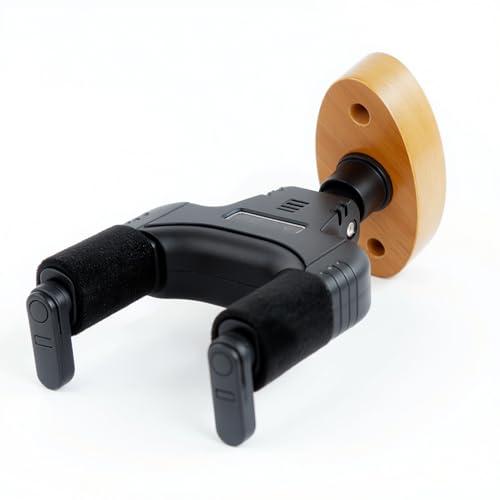AUPHY Supporto per Chitarra da Muro con Auto-Lock & Rotazione | Portata 10KG+ | Gancio Universale per Chitarra Classica/Elettrica/Basso/Banjo/Ukulele ecc | Base Legno