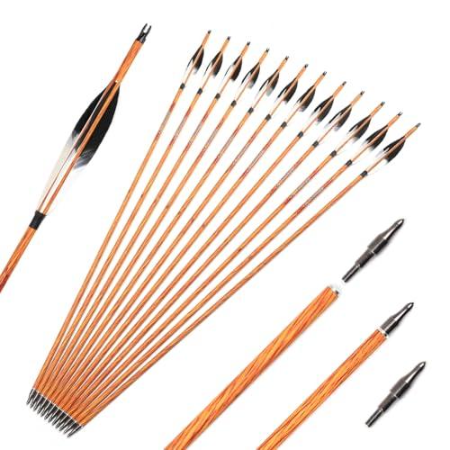 PHILOCS 12 pz ID 6,2mm Simile al Legno Frecce in Puro-Carbonio, Spine 350 400 5900 600 700 800 Freccia da Caccia con 5 Pollici Cambio Graduale di Colore Piuma di Tacchino (Spine 500, 31inch)