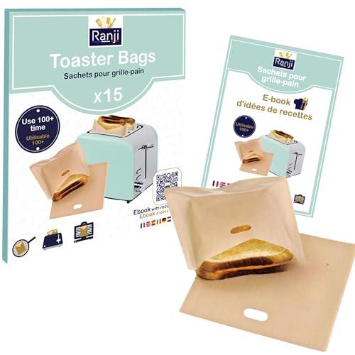 RANJI® 15x borsa riutilizzabile per tostapane - sacchetti per panini, muffin inglesi - tostapane, forno, macchina per panini - riutilizzabile 100 volte - borsa per tostapane