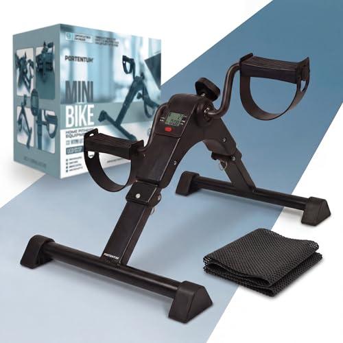 PORTENTUM Pedaliera riabilitazione per anziani con base migliorata e tappetino antiscivolo – Pieghevole – Schermo LCD – Mini cyclette da seduta braccia e gambe compatta con resistenza regolabile