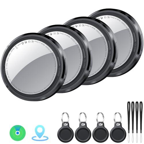 Air Tracker Tag 4 pezzi Nero, Bluetooth Trova Oggetti Compatibile con Apple Dov'è (solo iOS), Smart Tracker Localizzatore per Bagagli/Borse/Portafogli/Zaini, Chiavi Tag Tracking, Batteria Sostituibile