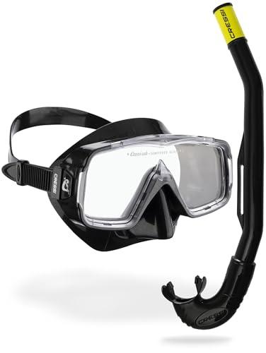 CRESSI Sirena & Island 2.0 Black/Black - Snorkeling Combo Set Maschera Sirena + Aeratore Island 2.0, Nero/Nero, Taglia Unica, Unisex