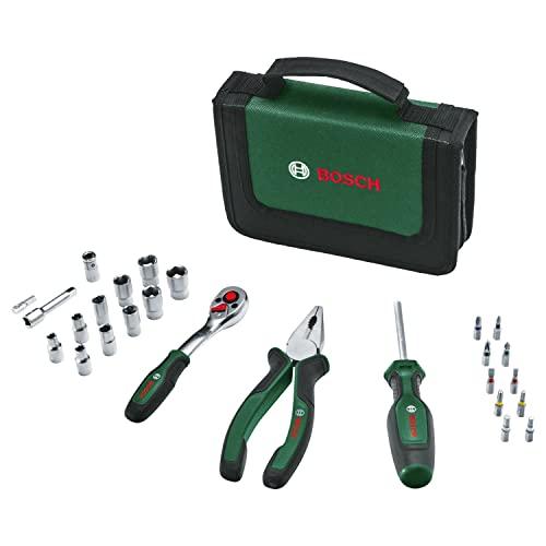 Bosch Set di Utensili Manuali da 26 Pezzi, Kit Compatto e Portatile per Progetti Fai-Da-Te, Ottimo da Trasportare, Cricchetto da 1/4