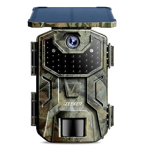 iZEEKER Fototrappola Solare 4K 30fps 48MP, Fototrappola Infrarossi con LED 850nm Batteria da 2600 mAh Impermeabile IP66, Senza Wi-Fi, Schermo LCD da 2,0