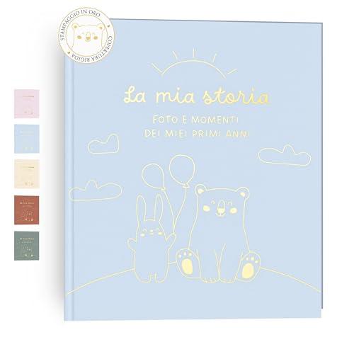 HuBorns - Album Nascita Bambina e Bambino per Incollare Foto e Scritte con +50 Pagine e Adesivi, Album Fotografico Neonato per il Primo Anno fino a 5 Anni, Ideale per Regalo Nascita Bimba e Bimbo