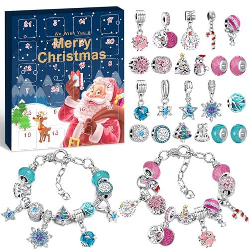 KAZATE Calendario Dell'Avvento Gioielli 2025 Ragazza Bracciale Kit, Donna Calendario Avvento Regali a Sorpresa, Natalizi Natale Conto Alla Rovescia 24 Charm Accessori diy Ciondoli