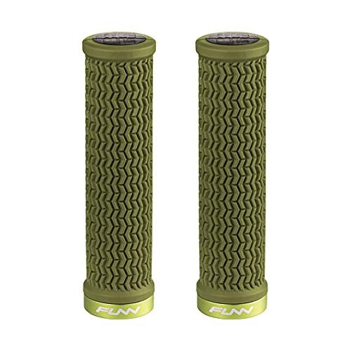 Funn Holeshot Manopole per Mountain Bike con Chiusura Singola, Diametro Interno di 22 mm, Manopole per Manubrio da Bici Resistenti con Estremità Indurite (Verde Oliva)