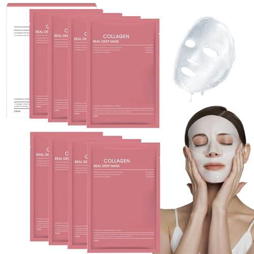 8 Pezzi Maschera Viso Al Collagene, Bio Collagen Real Deep Mask, Riduce le Linee Sottili e Le Rughe, Minimizzare I Pori, Migliorare L'elasticità, Idratare e Rassodare la Pelle