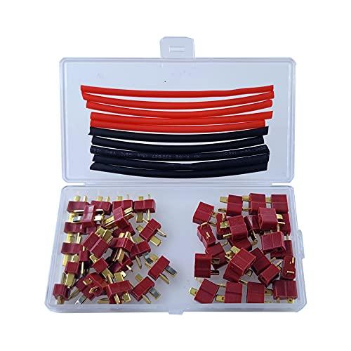 YIXISI 25 Paia T Spina Connettore, T Spina Connettore Connettori, T-Plug Couples Deans Maschio e Femmina, con 1m Tubo Shrink per Batteria RC LiPo