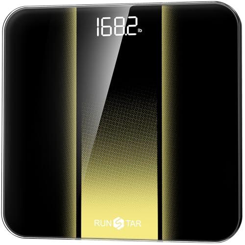 RunStar Bilancia Pesapersone Digitale, Bilancia professionale ad alta Precisione, Max 180 kg, Display Retroilluminato a LED Chiaro, Bilancia Precisa in Vetro Temperato da 6 mm