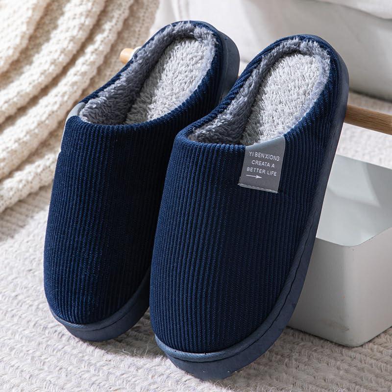Pantofole da uomo a punta chiusa da donna in memory foam scarpe da camera da letto in tinta unita invernali calde pantofole, Navy, 11-12 Women/9-10 Men