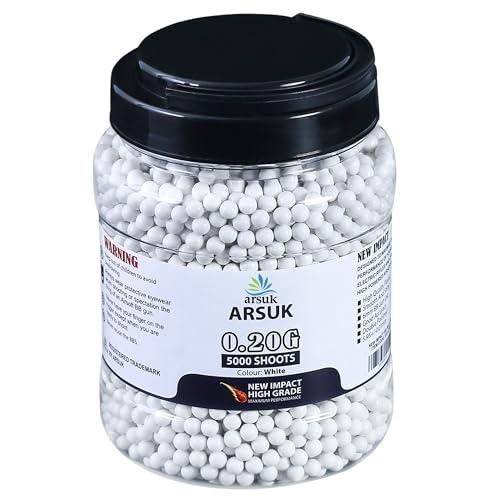 ARSUK Pallini Airsoft 6mm 0,20g Bianchi – 5000 Pezzi – Munizioni in Plastica Senza Giunte per Tiro di Precisione e Allenamento Tattico – Compatibili con Pistole e Fucili Softair